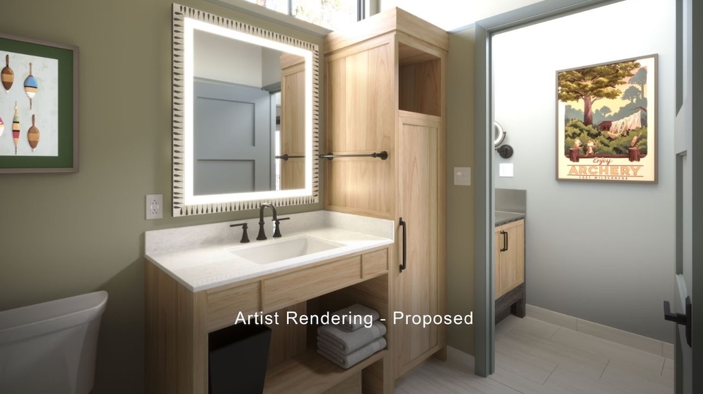 Fort Wilderness Cabin Concepts Showcase Bathroom, Murphy Bed DVCinfo